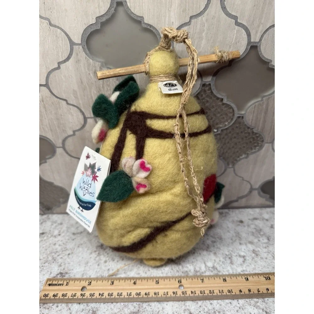 Wild Woolies DZI Felted Wool Birdhouse Cardinal Flowers Vine Handmade